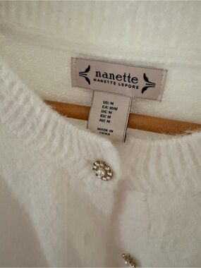 Nanette Lepore Cream Knit Cardigan with Pearl Rhinestone Buttons [Size M]